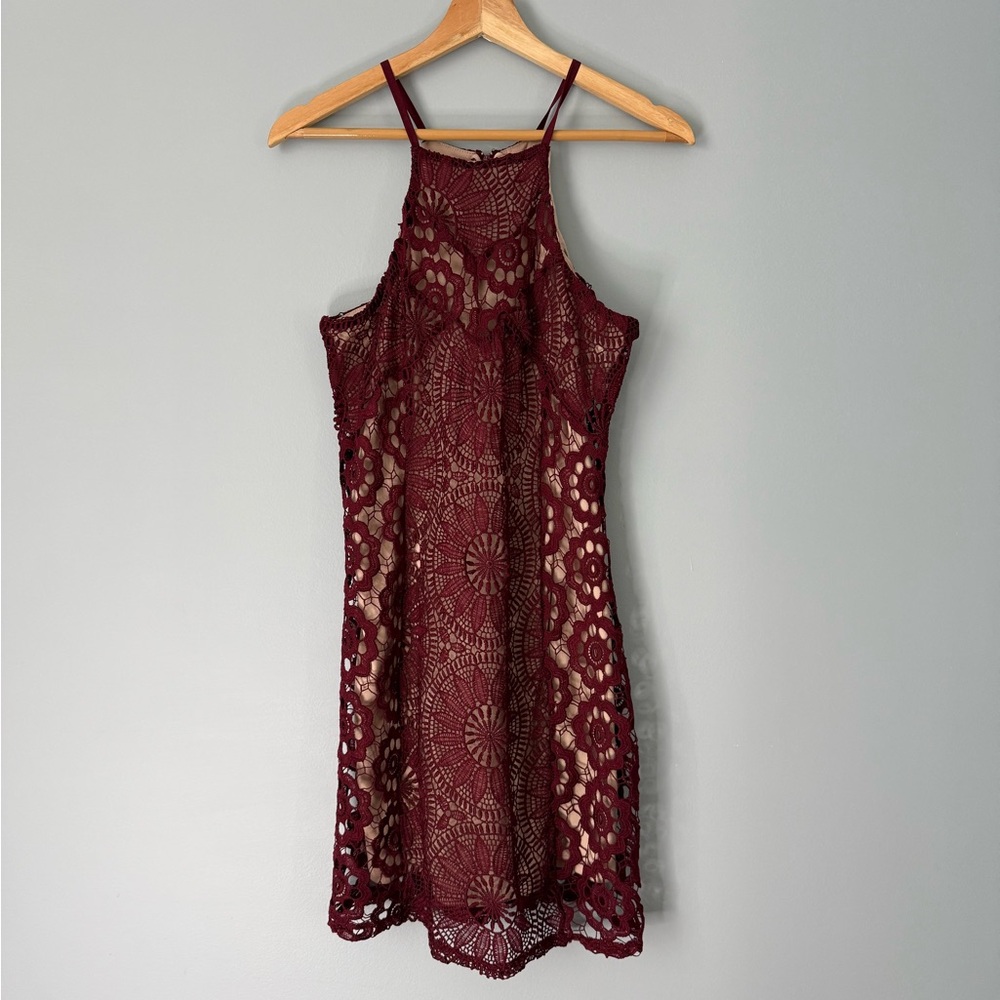 Maroon Lace Halter Dress